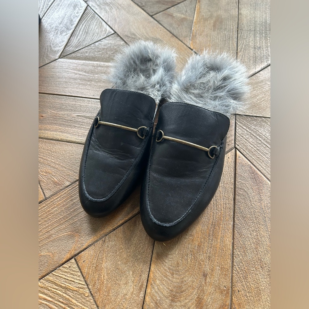 Black Fur-Lined Women's Mules